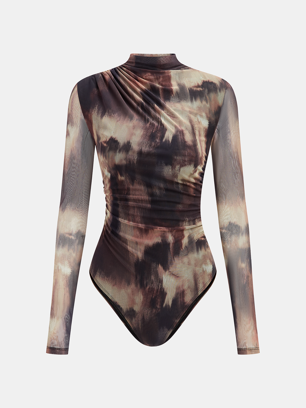Gradient Print Ruched Long Sleeve Bodysuits for Women Fashion Trend