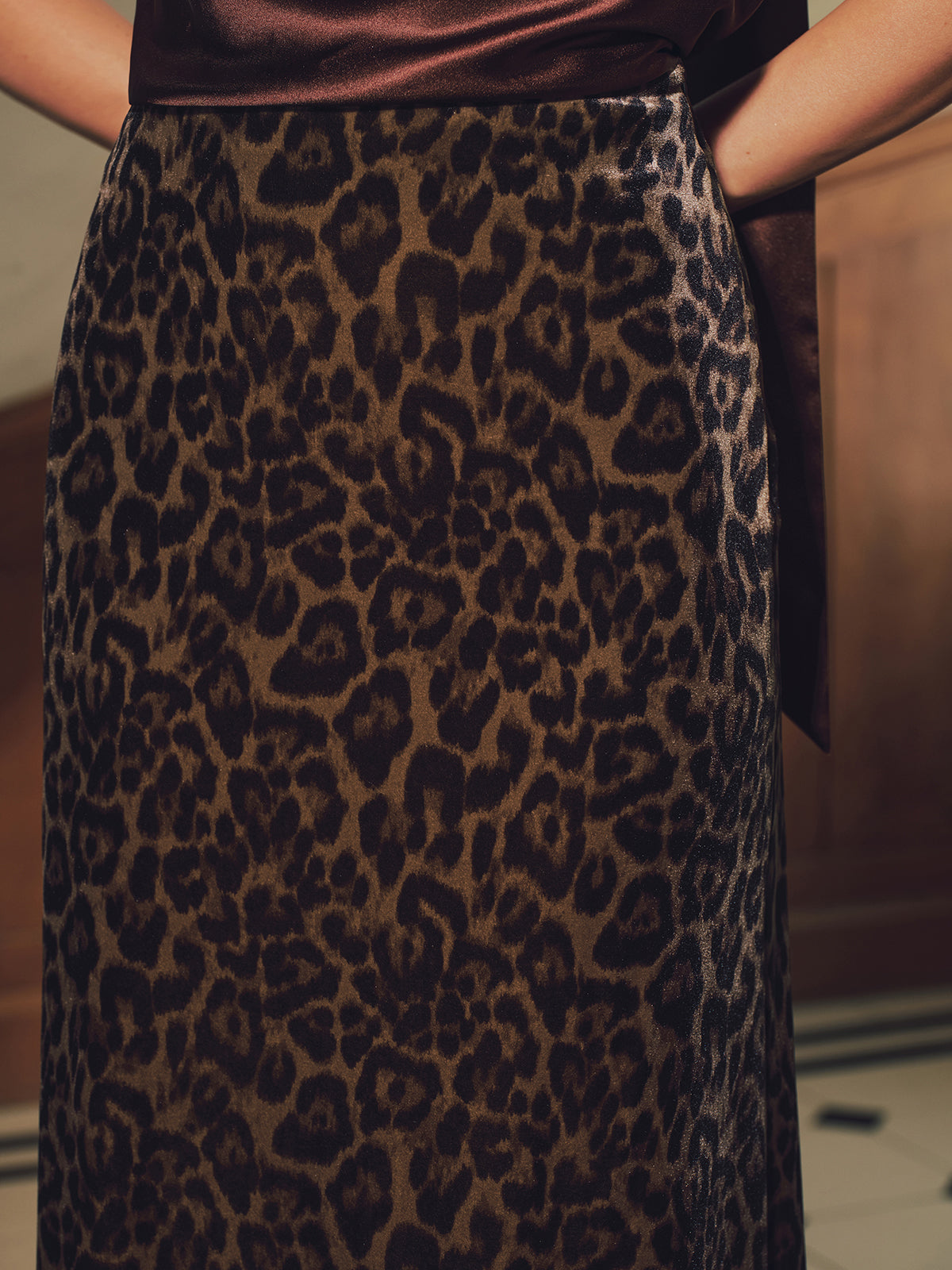 Leopard Print Velvet Mermaid Hem Maxi Skirt for Evening Wear