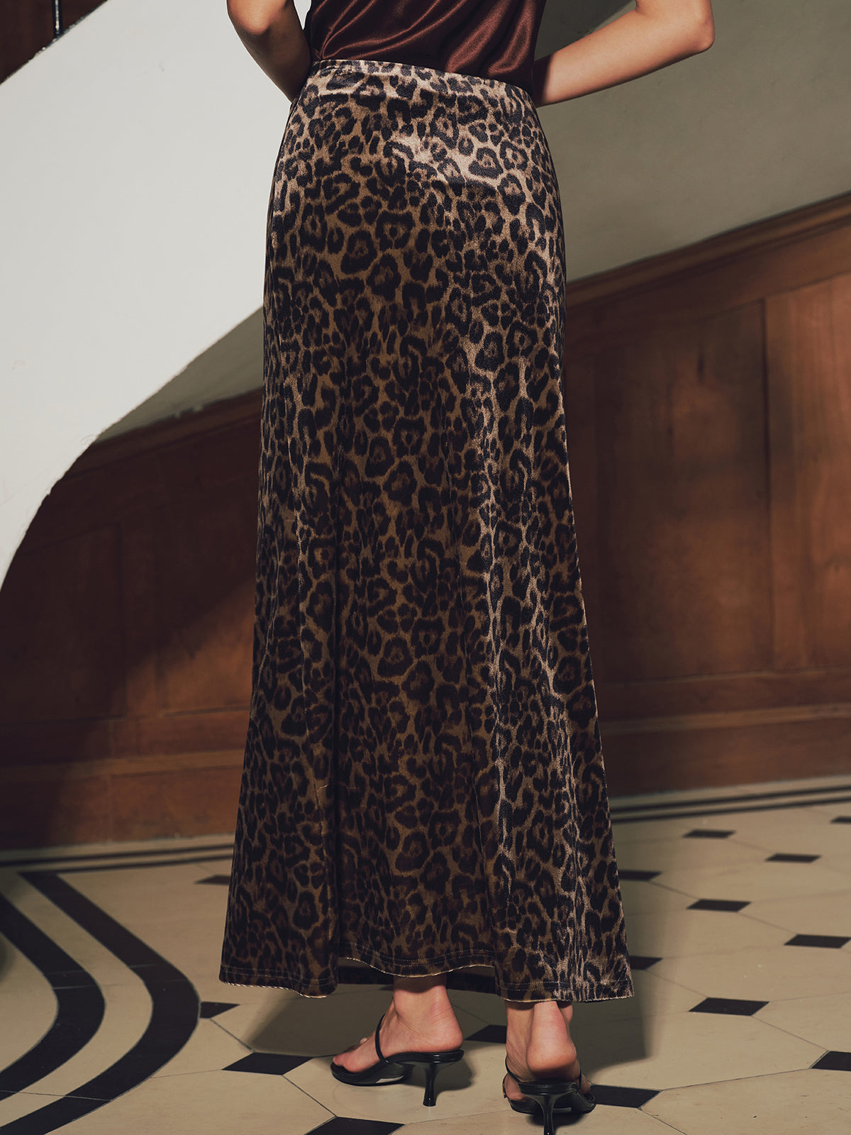 Leopard Print Velvet Mermaid Hem Maxi Skirt for Evening Wear