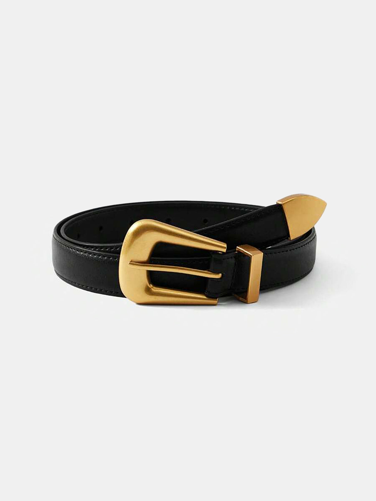 Golden Buckle Leather Belt for Men and Women, Adjustable Fit
