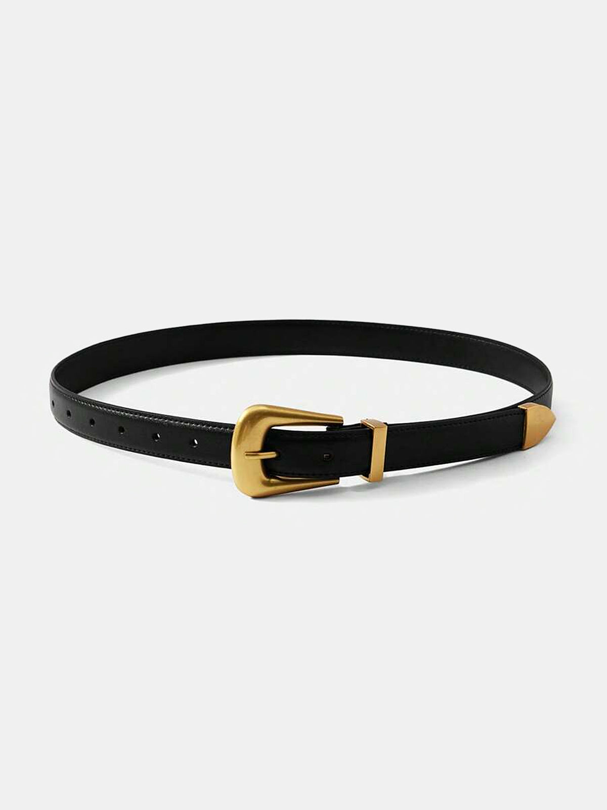 Golden Buckle Leather Belt for Men and Women, Adjustable Fit