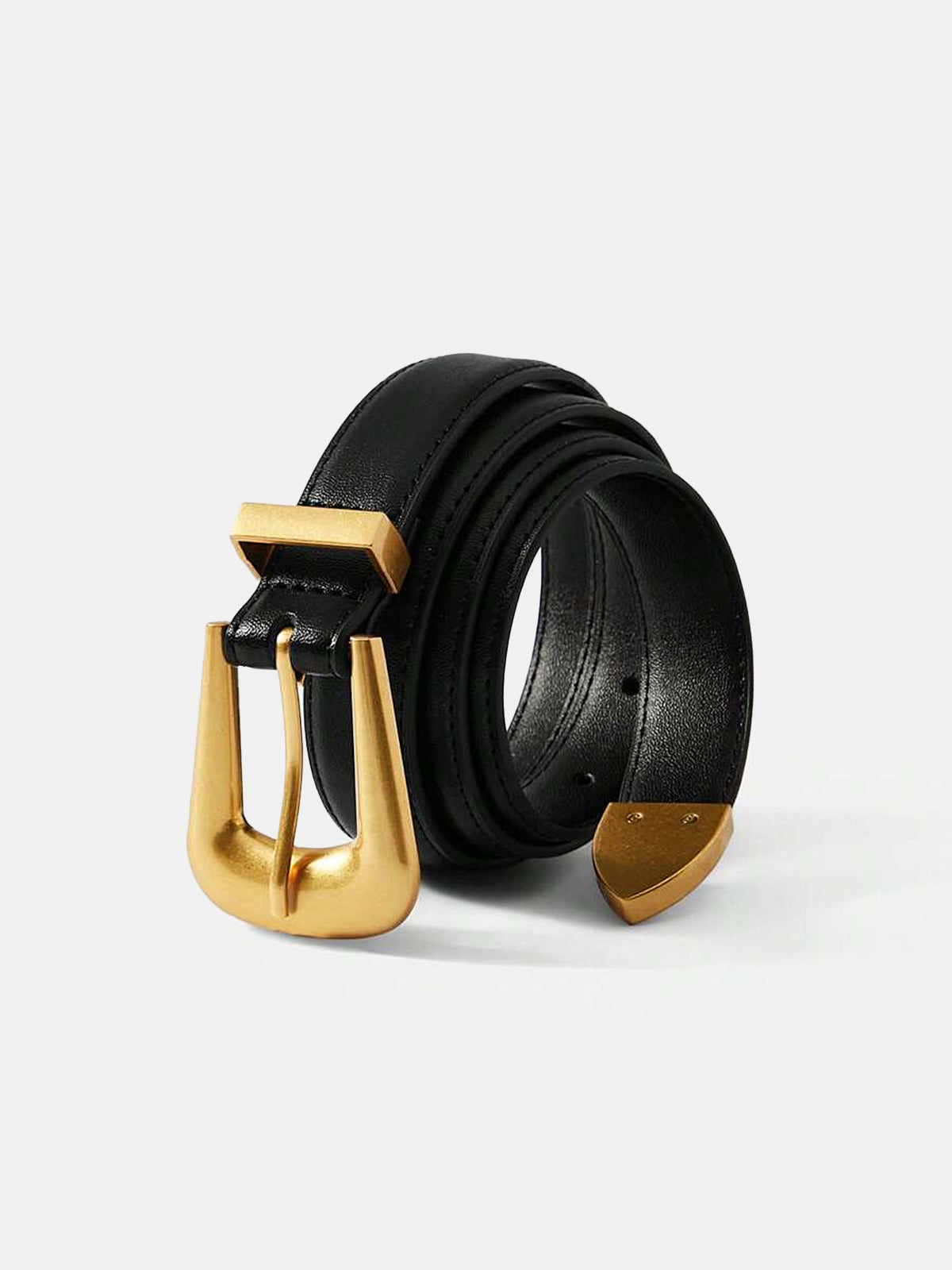 Golden Buckle Leather Belt for Men and Women, Adjustable Fit