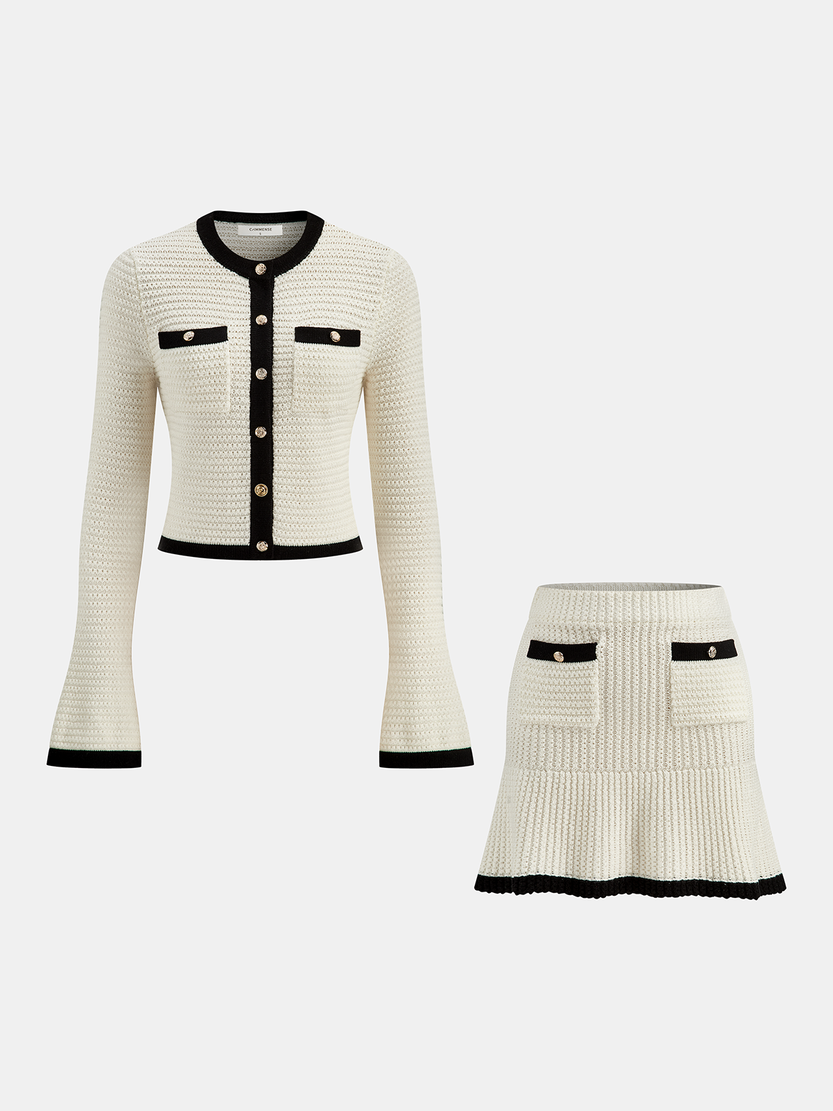 Contrast Trim Knitted Top and Mini Skirt Set Cozy Winter Outfit