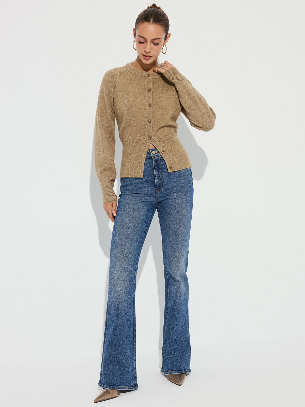 Cinched Waist Knit Cardigan Comfortable Stylish Versatile Layer
