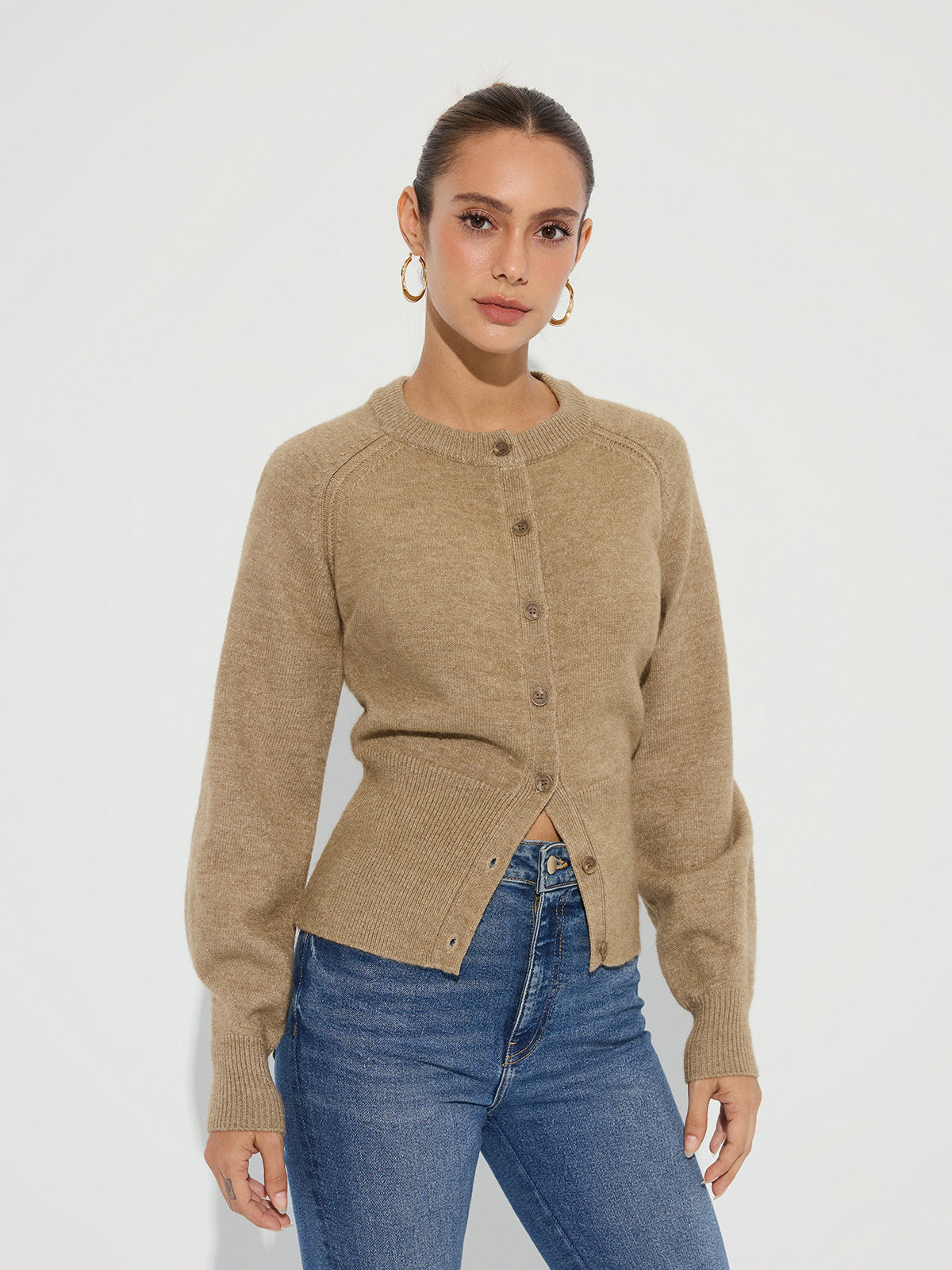 Cinched Waist Knit Cardigan Comfortable Stylish Versatile Layer