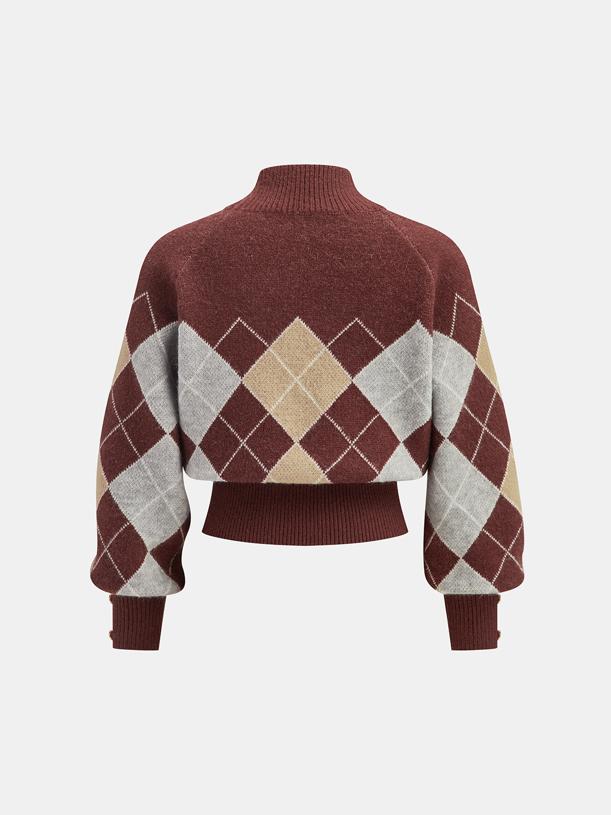 Mock Neck Argyle Sweater for Women Classic Pattern Pullover