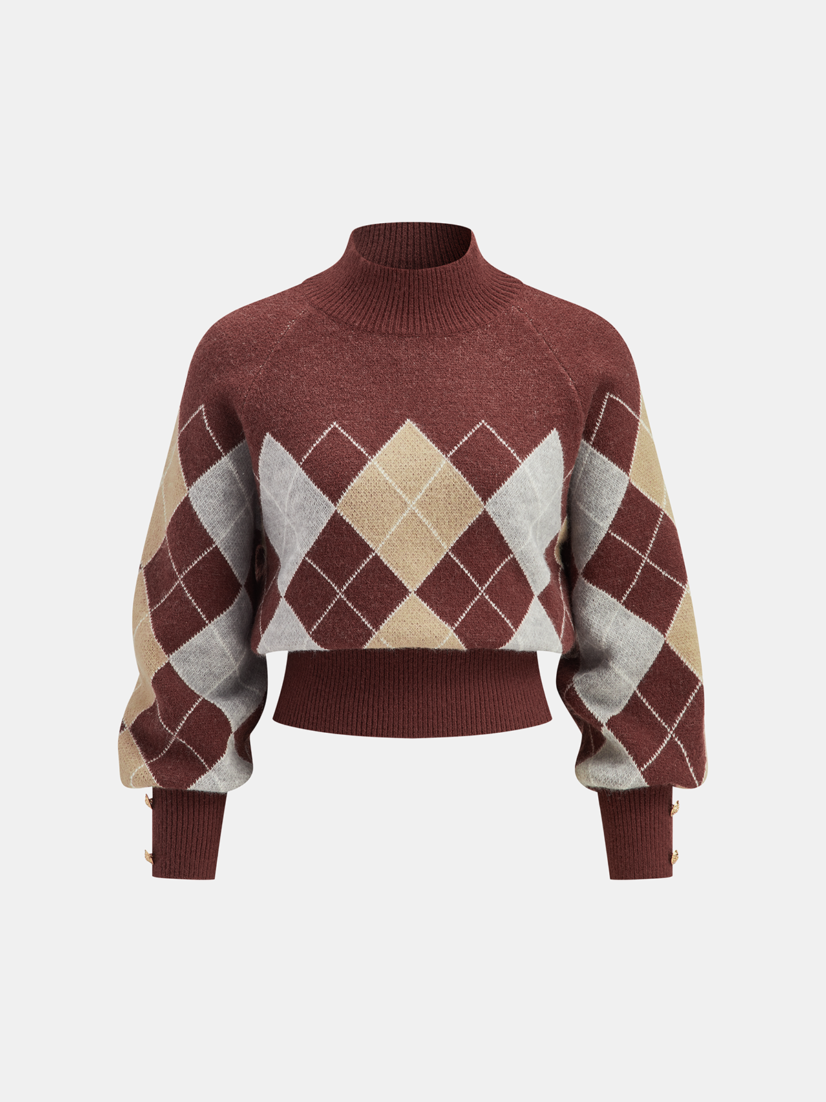 Mock Neck Argyle Sweater for Women Classic Pattern Pullover