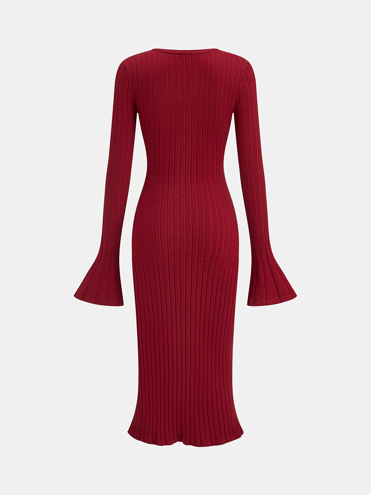 Bell Sleeve Mermaid Hem Horsebit Knit Midi Dress - Elegant Evening Wear