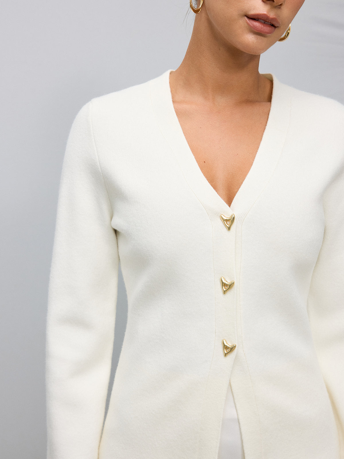 Metal Button V-Neck Knitted Cardigan for Women Lightweight Casual
