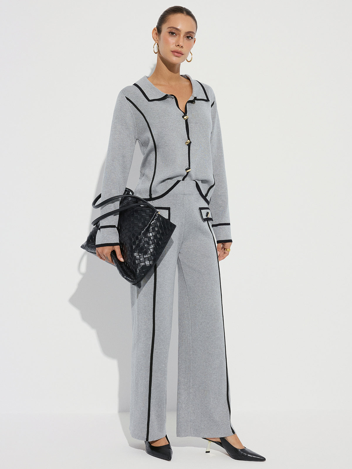 Contrast Piping Cotton Knit Co-ord Set - Women's Casual Loungewear Collection