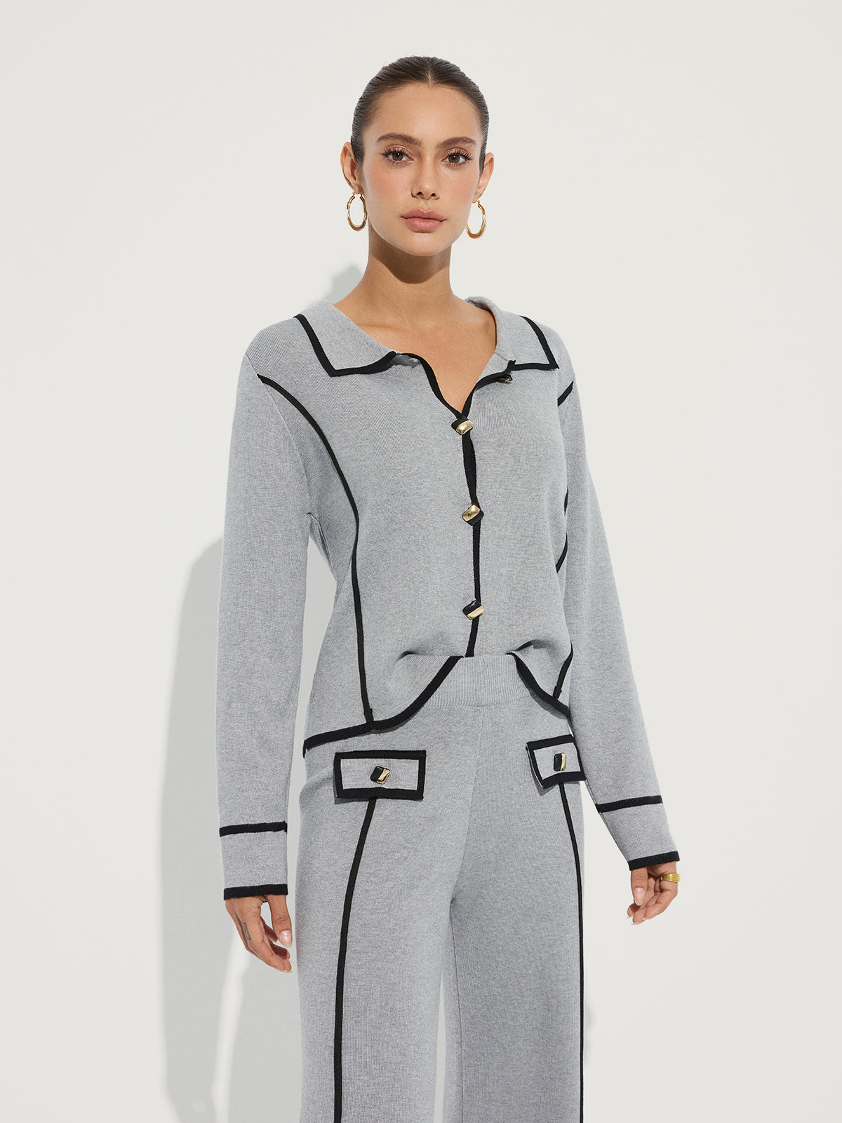Contrast Piping Cotton Knit Co-ord Set - Women's Casual Loungewear Collection