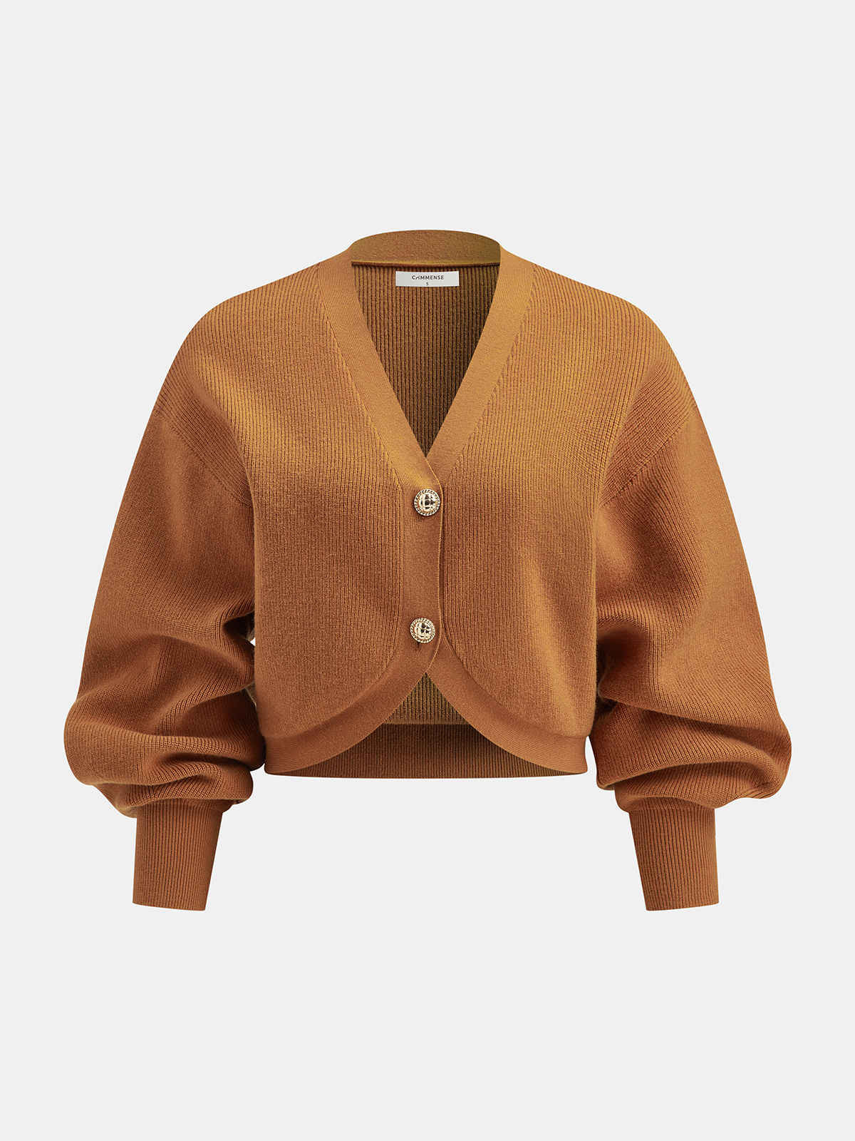 Cropped V-Neck Puff Sleeve Cardigan with Button Closure Women's Stylish Knitwear