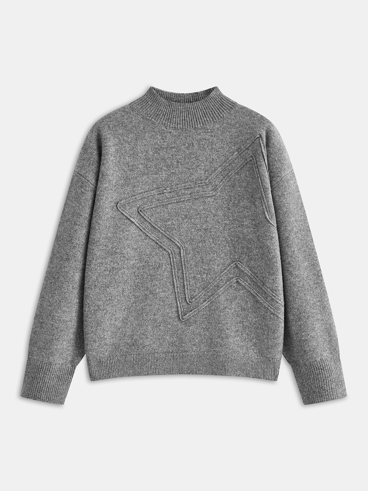 Star Applique Long-Sleeve Sweater Comfortable Crew Neck Pullover