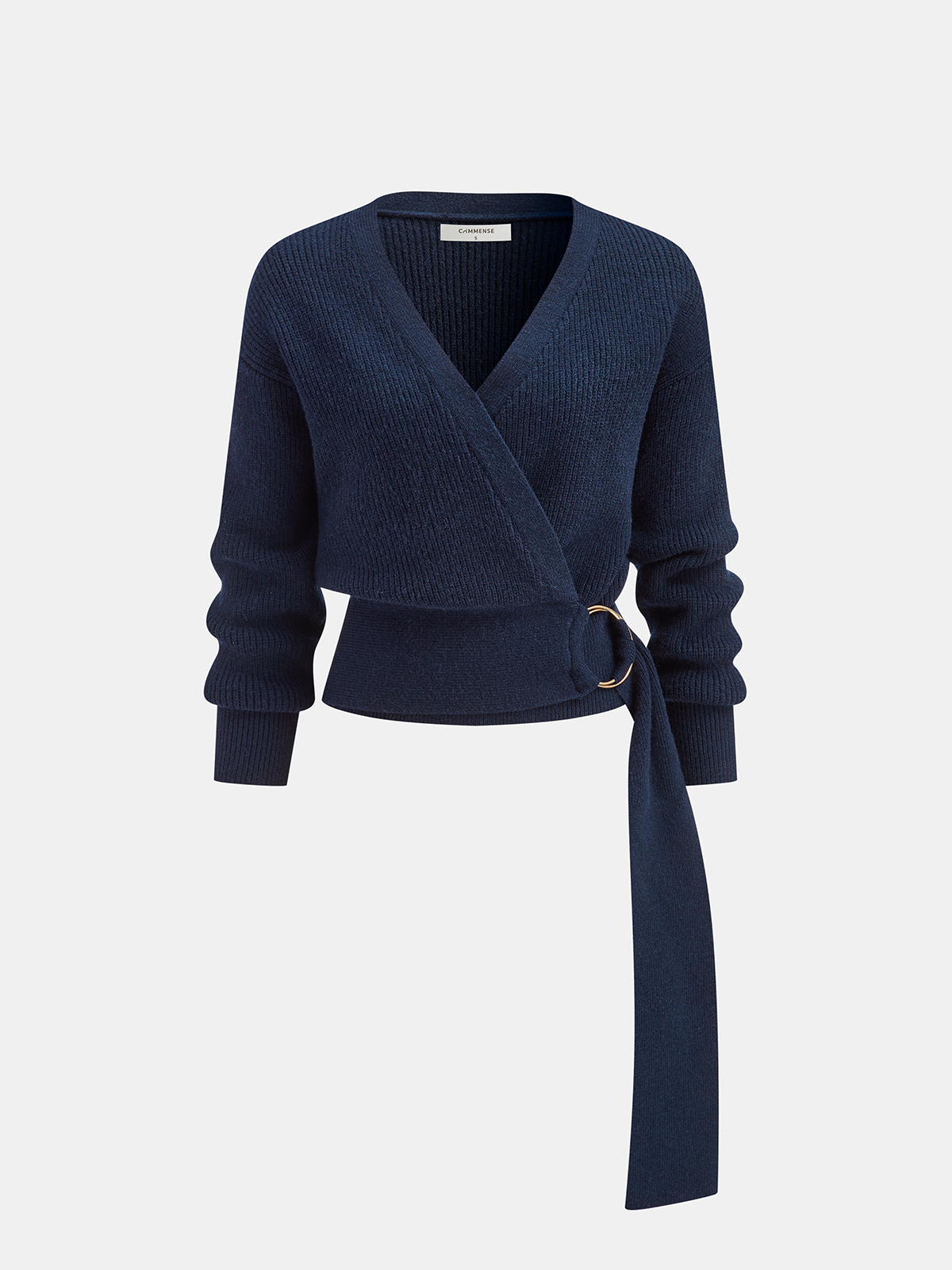 Metal Ring Knit Wrap Cardigan with Tie Waist Detail