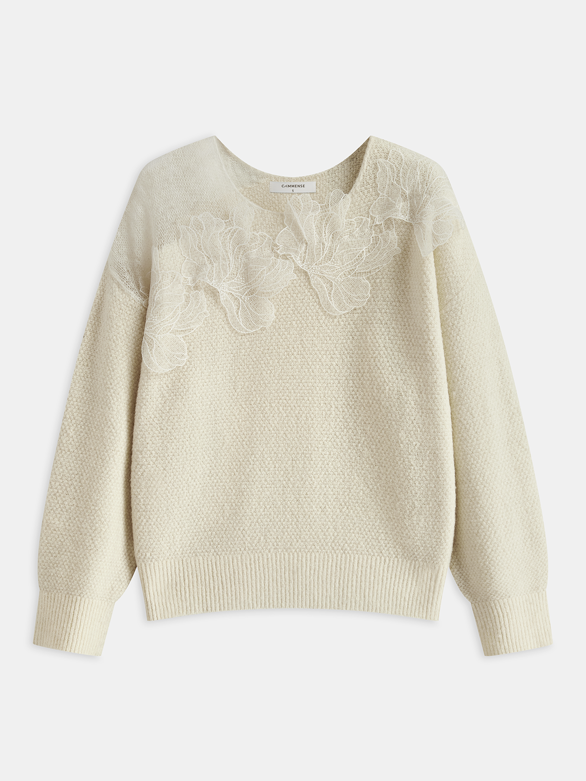 Floral Lace Sweater Semi Sheer Round Neck Sweater Comfortable Lightweight Knitwear