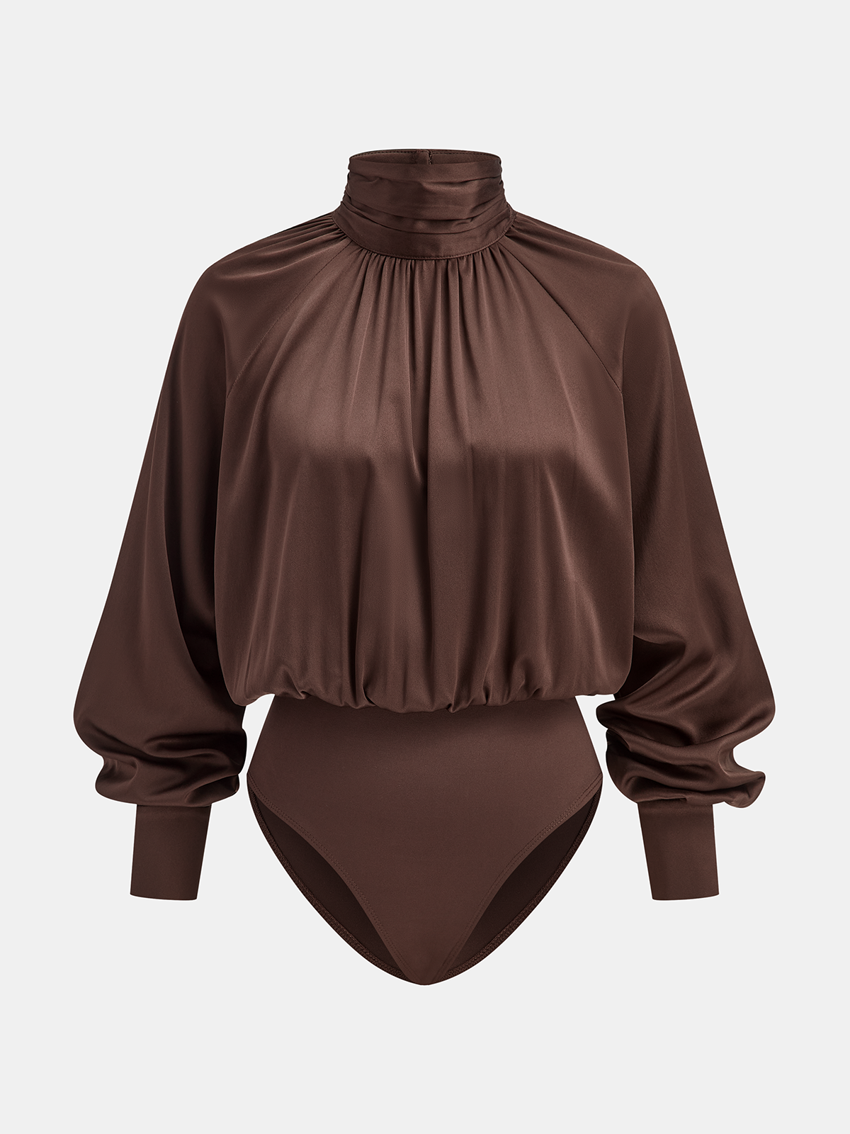 Satin Turtleneck Bodysuit for Women Long Sleeve Slim Fit