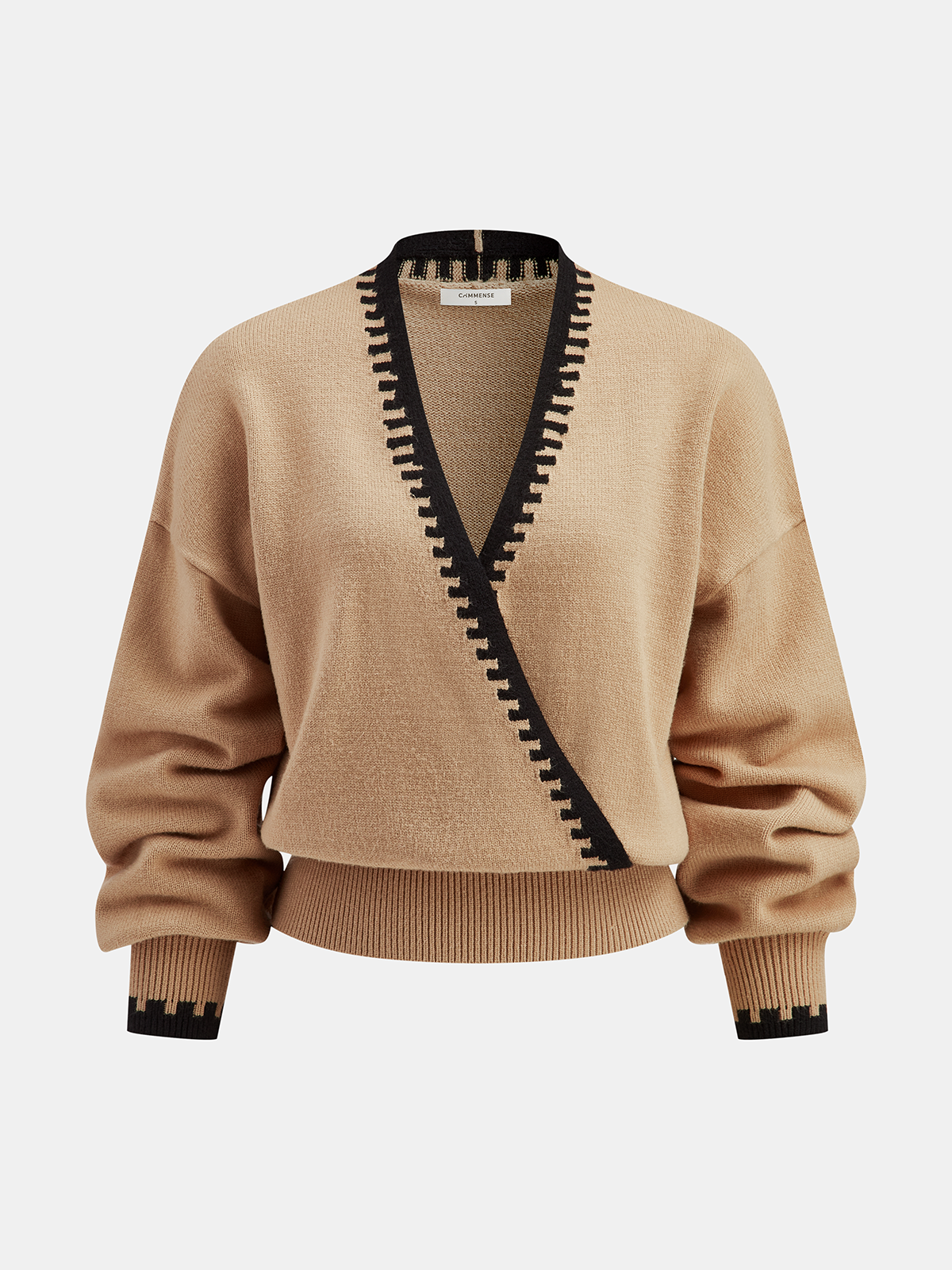Contrast Stitch V-Neck Knit Sweater for Women Cozy Casual Pullover