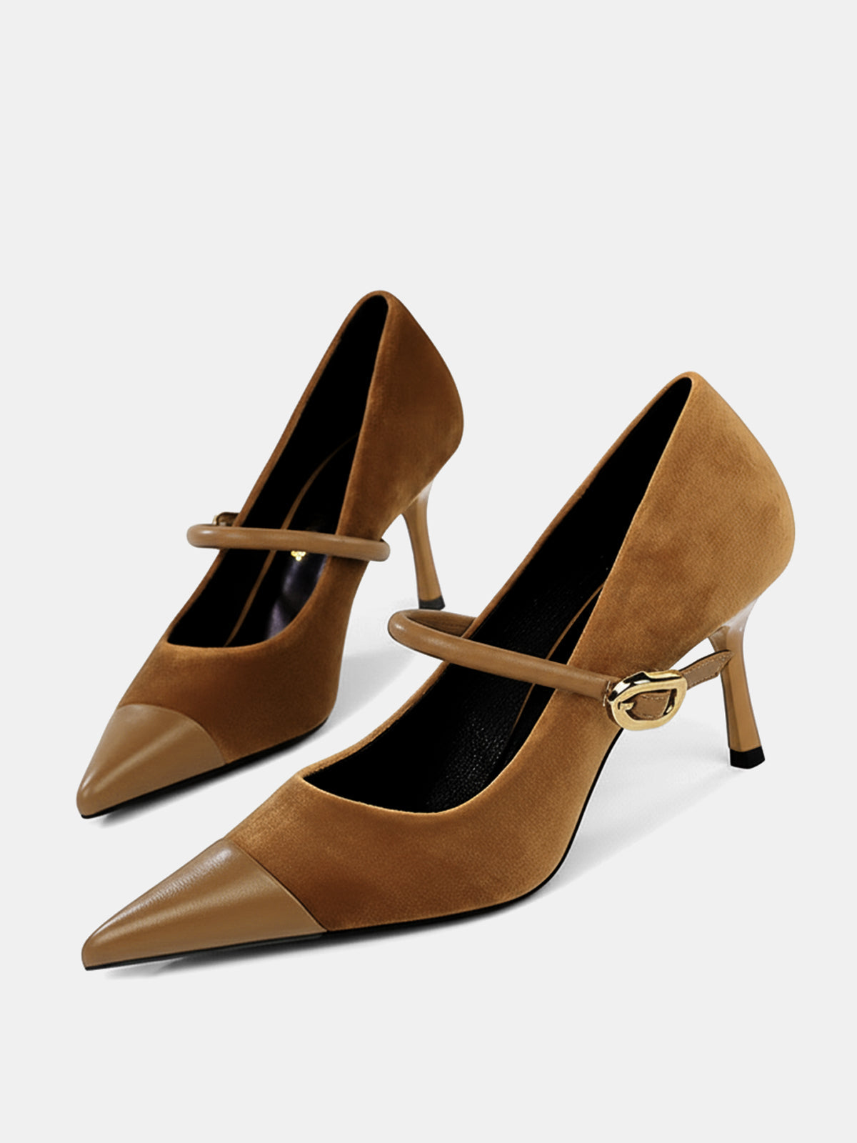 Faux Suede Pointed-Toe Mary Jane Pumps Classic Heels Comfort Fit