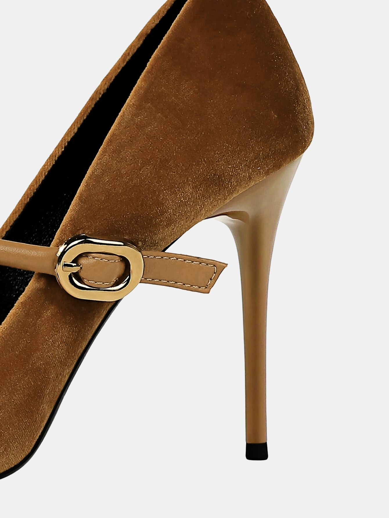 Faux Suede Pointed-Toe Mary Jane Pumps Classic Heels Comfort Fit