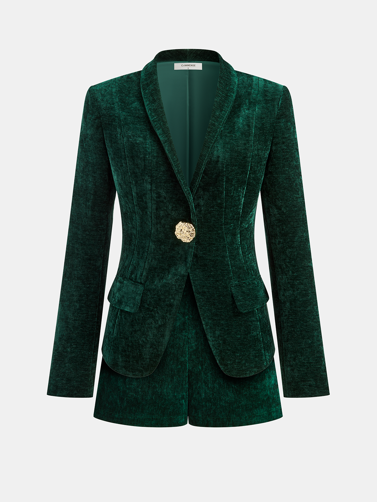 Metal Button Velvet Blazer for Women Elegant Evening Wear