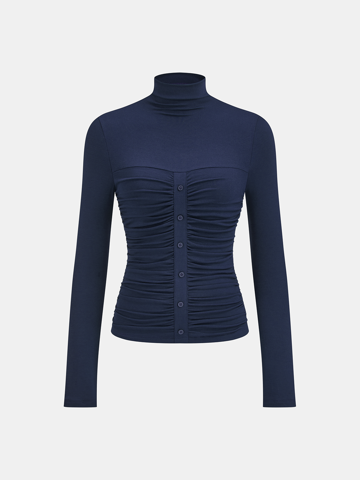 Turtleneck Ruched Decor Button Knit Top Women's Casual Winter Style