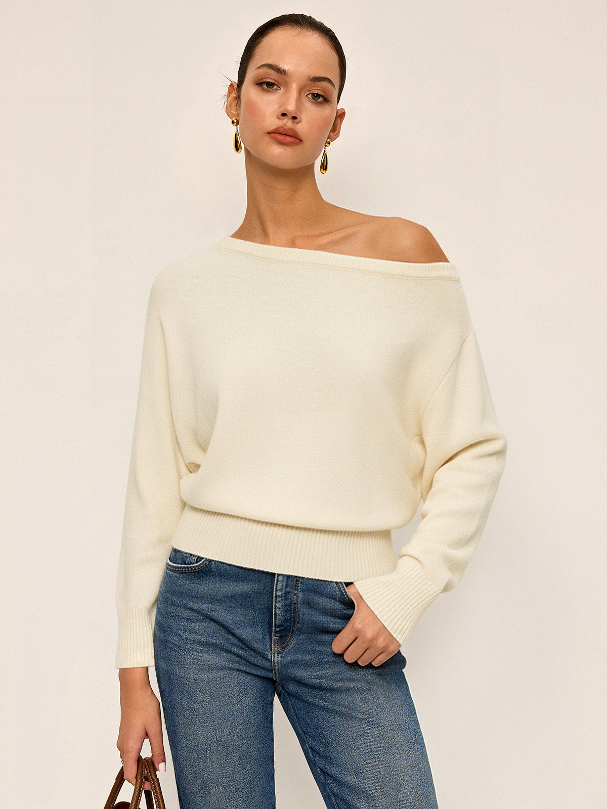 Off-Shoulder Knit Sweater for Women Cozy Winter Style