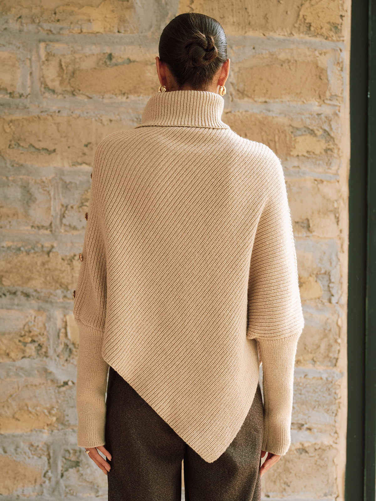 Metal Detail Turtleneck Poncho Sweater for Women - Cozy Winter Fashion