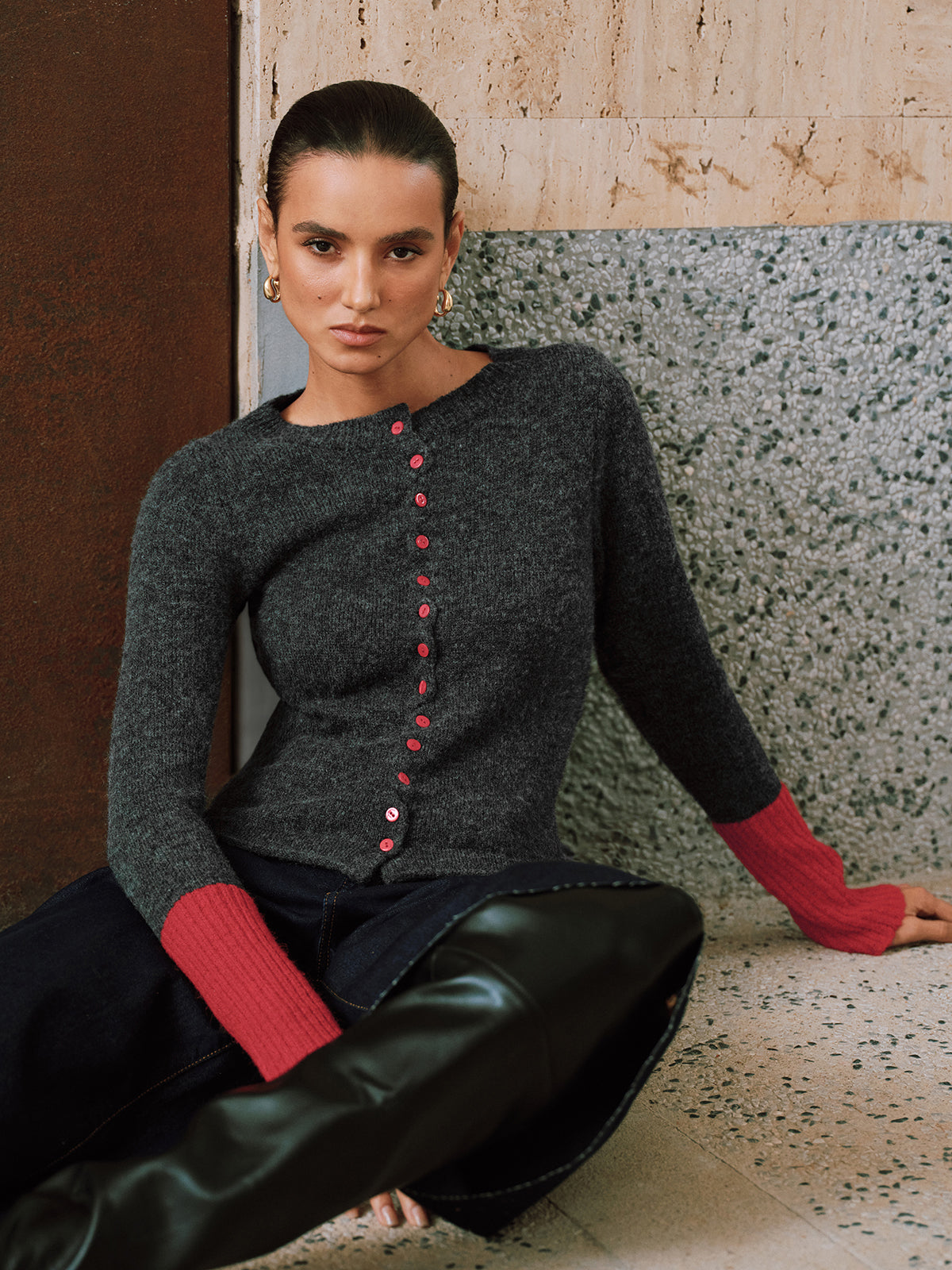 Contrast Cuff Wool-Blend Cardigan Stylish Comfortable Lightweight Layer