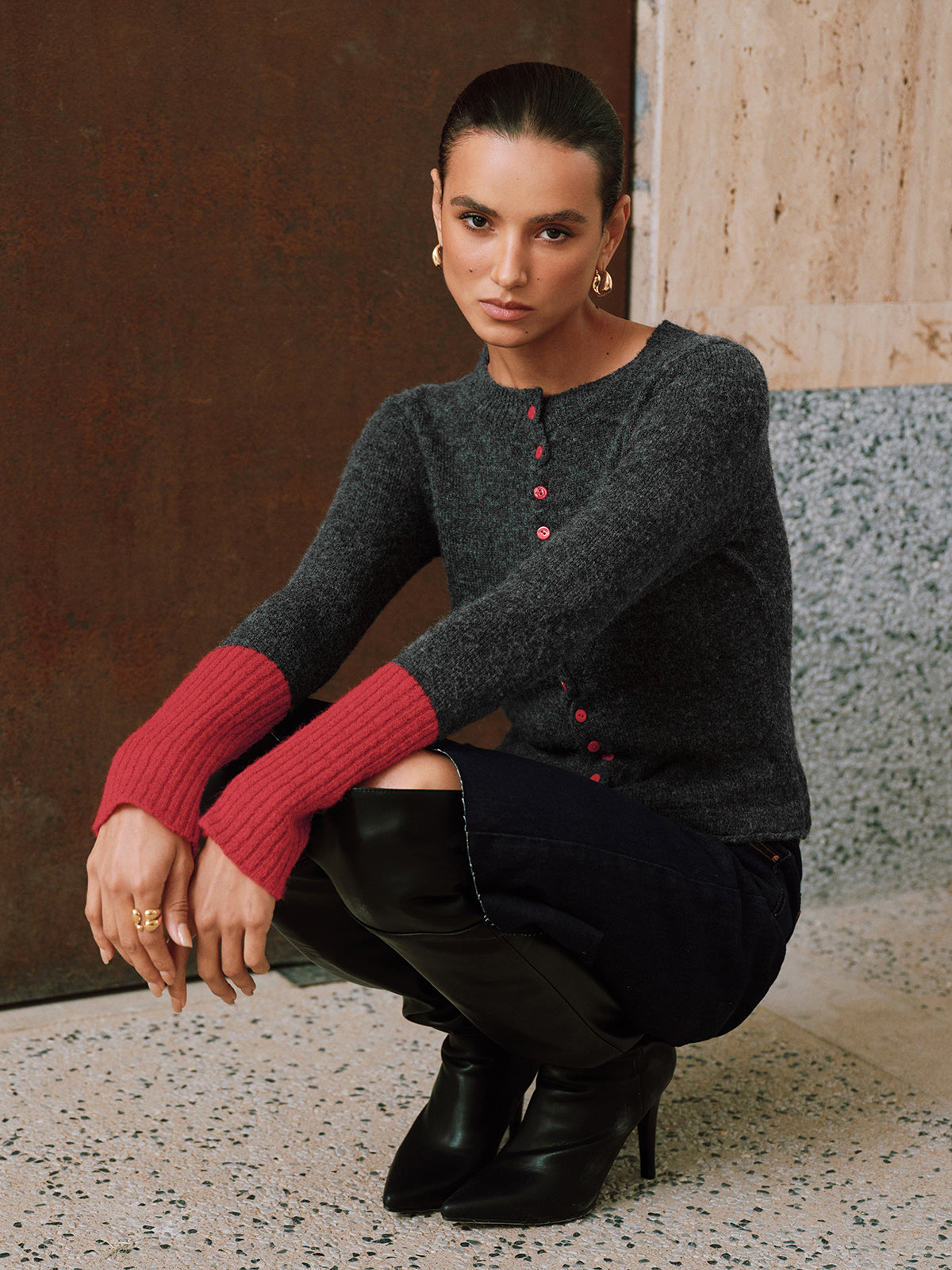 Contrast Cuff Wool-Blend Cardigan Stylish Comfortable Lightweight Layer