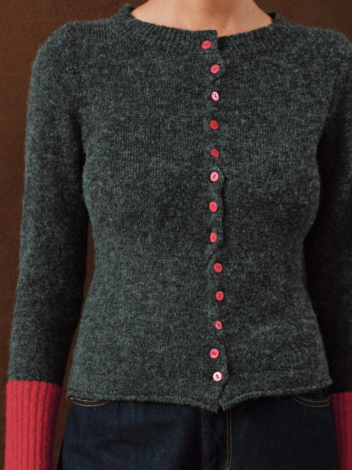 Contrast Cuff Wool-Blend Cardigan Stylish Comfortable Lightweight Layer