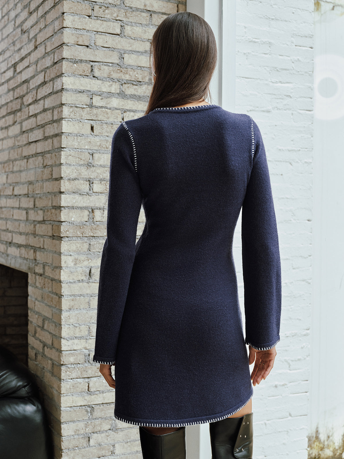 Contrast Stitched Knit Mini Dress for Women Casual Summer Style