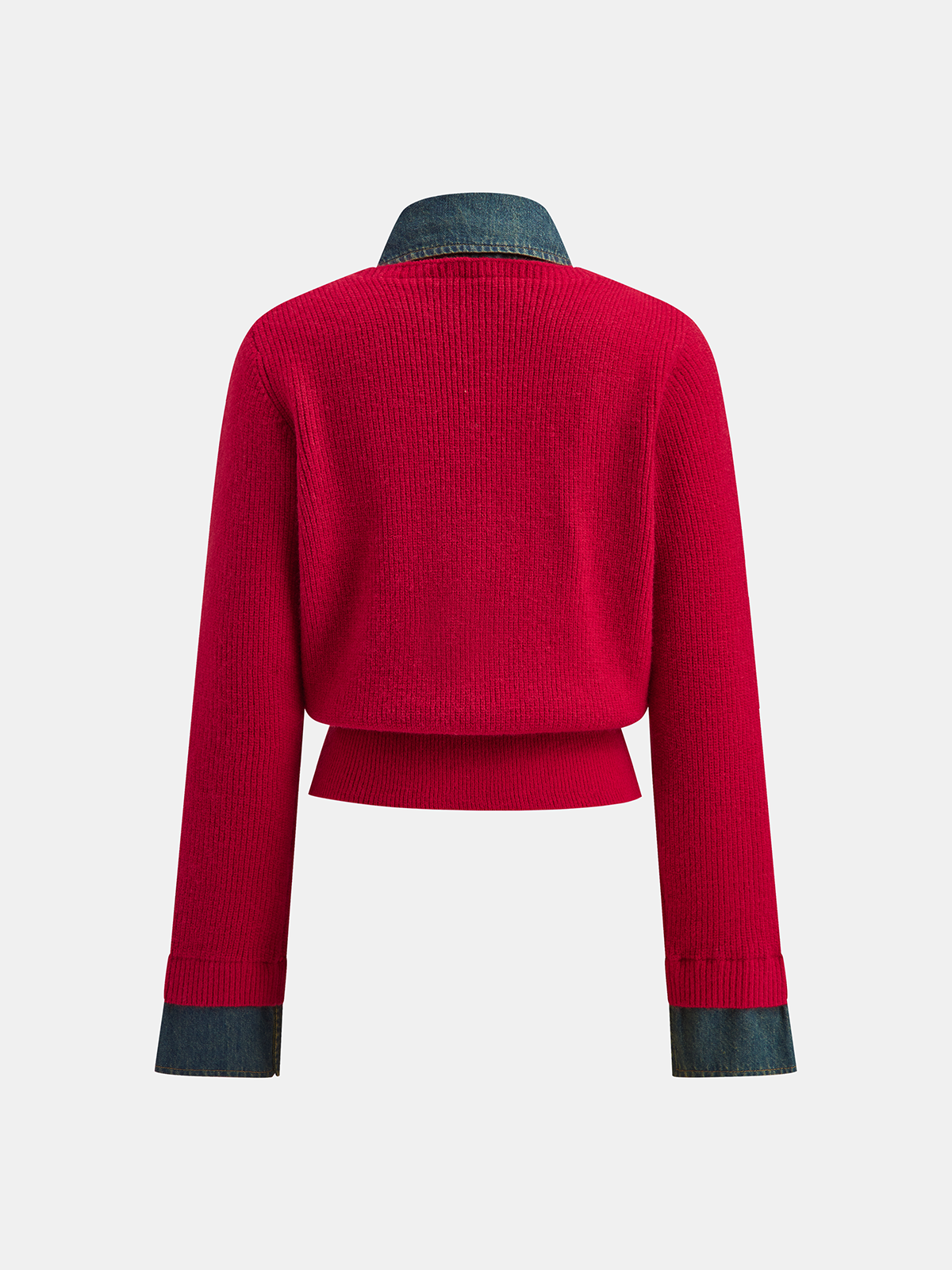 2 in 1 Denim Panel Asymmetric Sweater with Layered Look Design