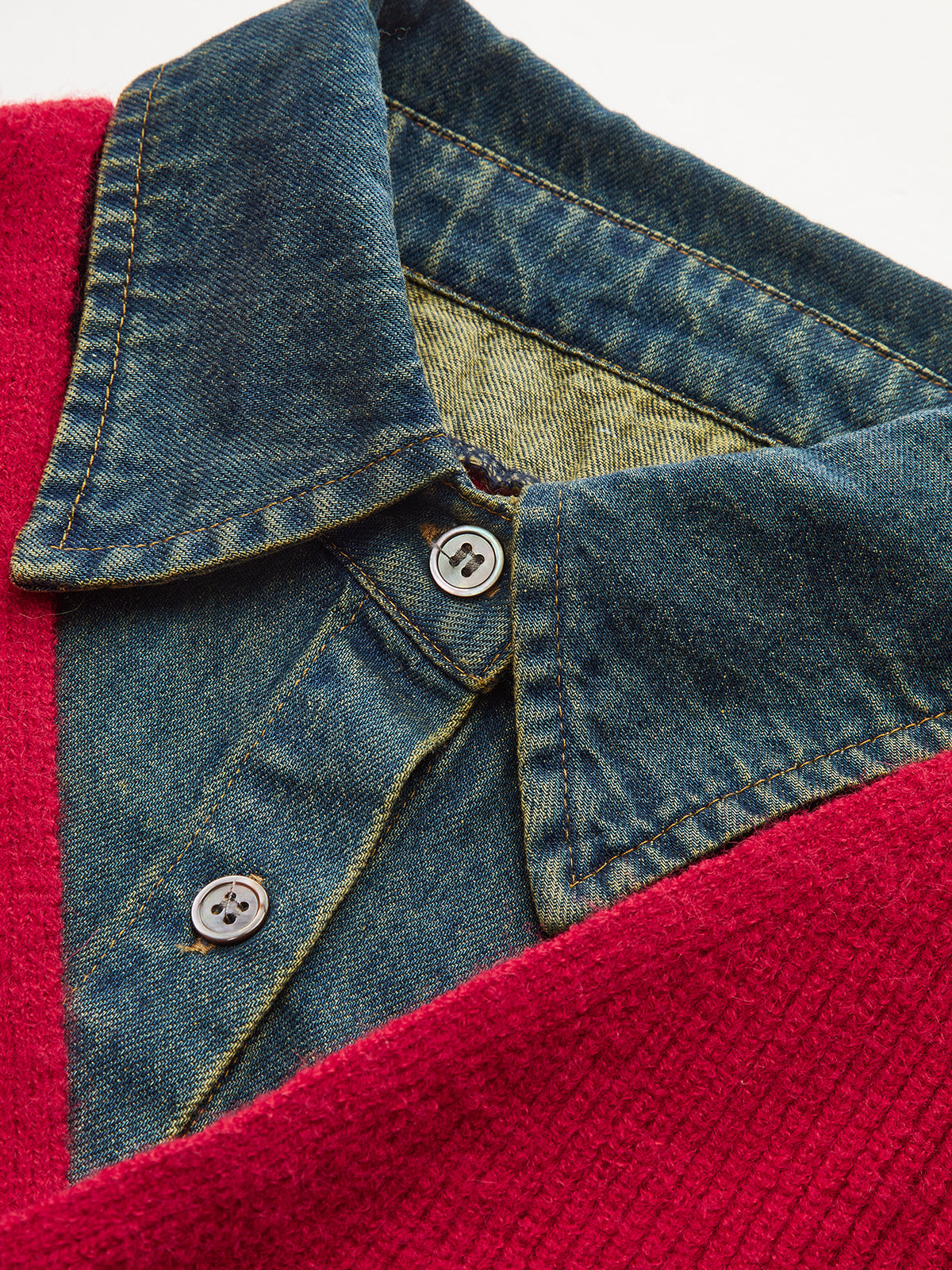 2 in 1 Denim Panel Asymmetric Sweater with Layered Look Design