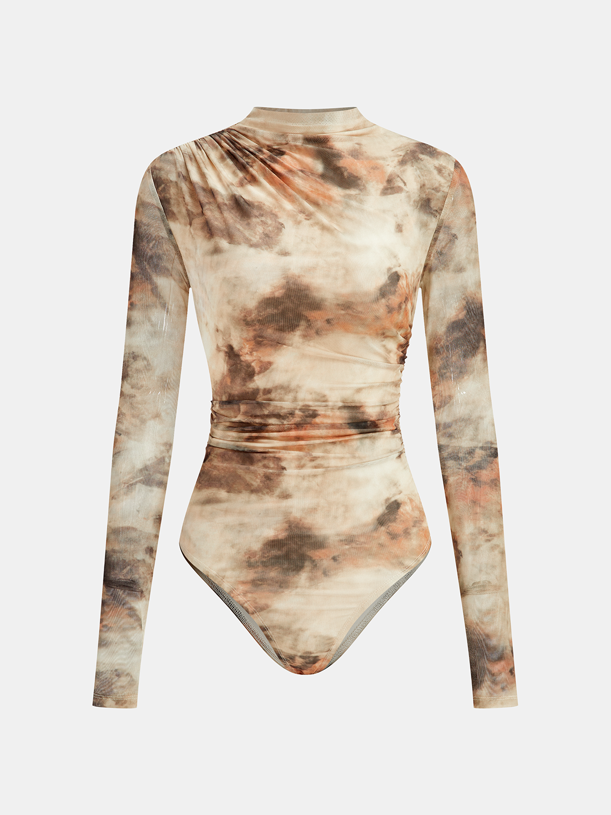 Gradient Print Ruched Long Sleeve Bodysuits for Women Fashion Trend
