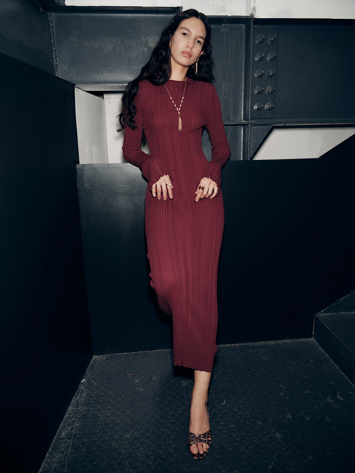 Slim-Fit Long Sleeve Knit Maxi Dress for Women, Casual Fall Outfit