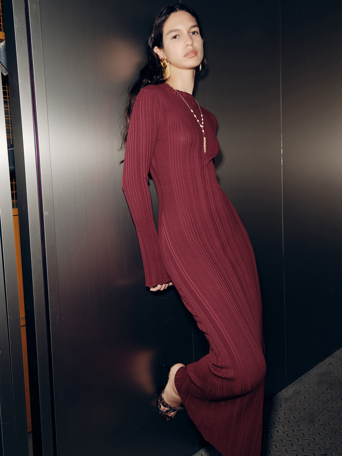 Slim-Fit Long Sleeve Knit Maxi Dress for Women, Casual Fall Outfit