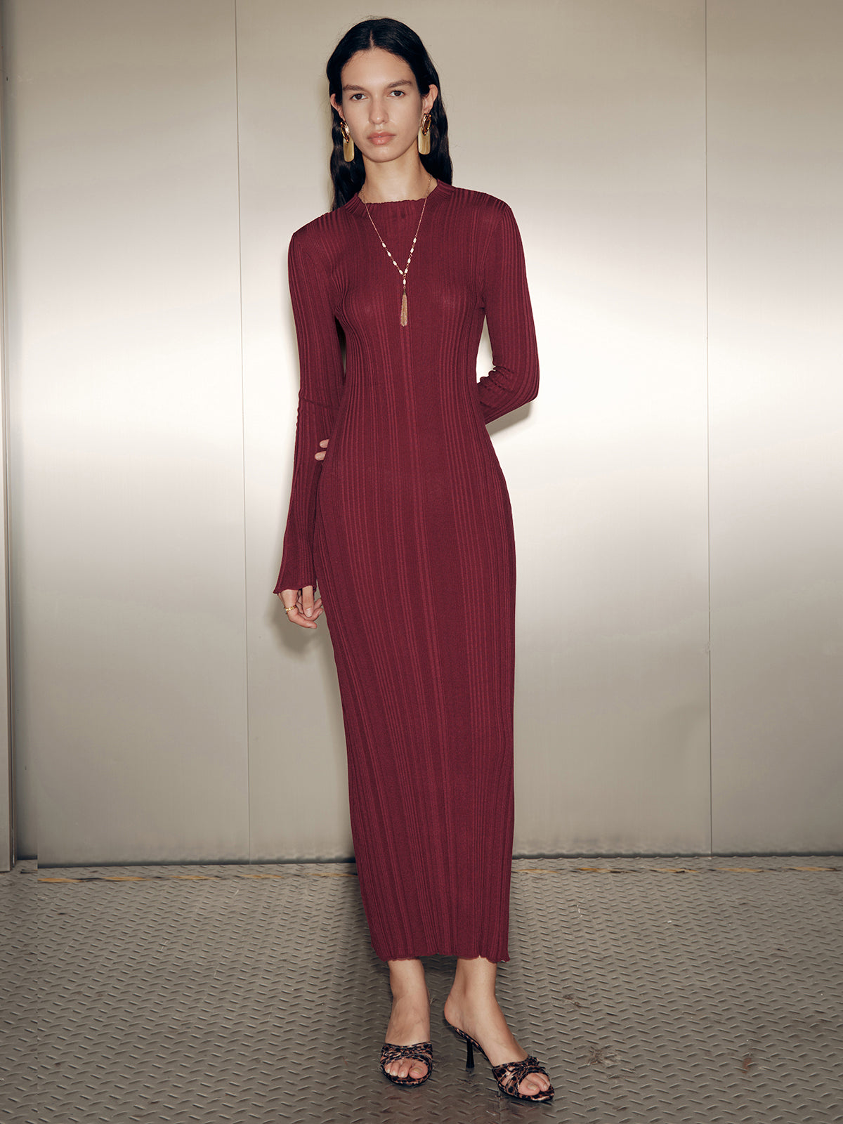 Slim-Fit Long Sleeve Knit Maxi Dress for Women, Casual Fall Outfit