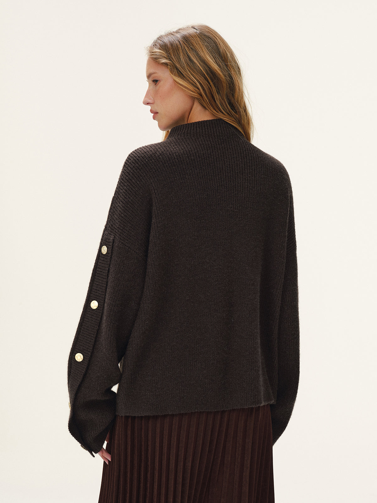 Button Detail Mock Neck Knit Sweater, Cozy Winter Essential Pullover
