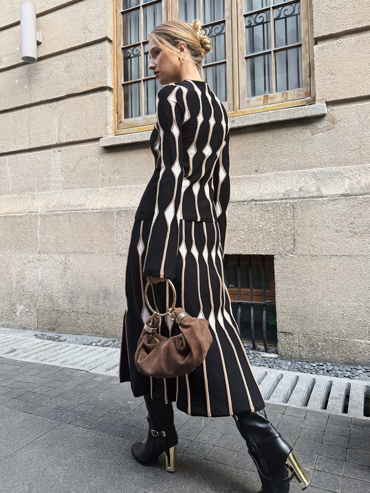 Geometric Pattern Knitted Maxi Skirt for Women Casual Wear