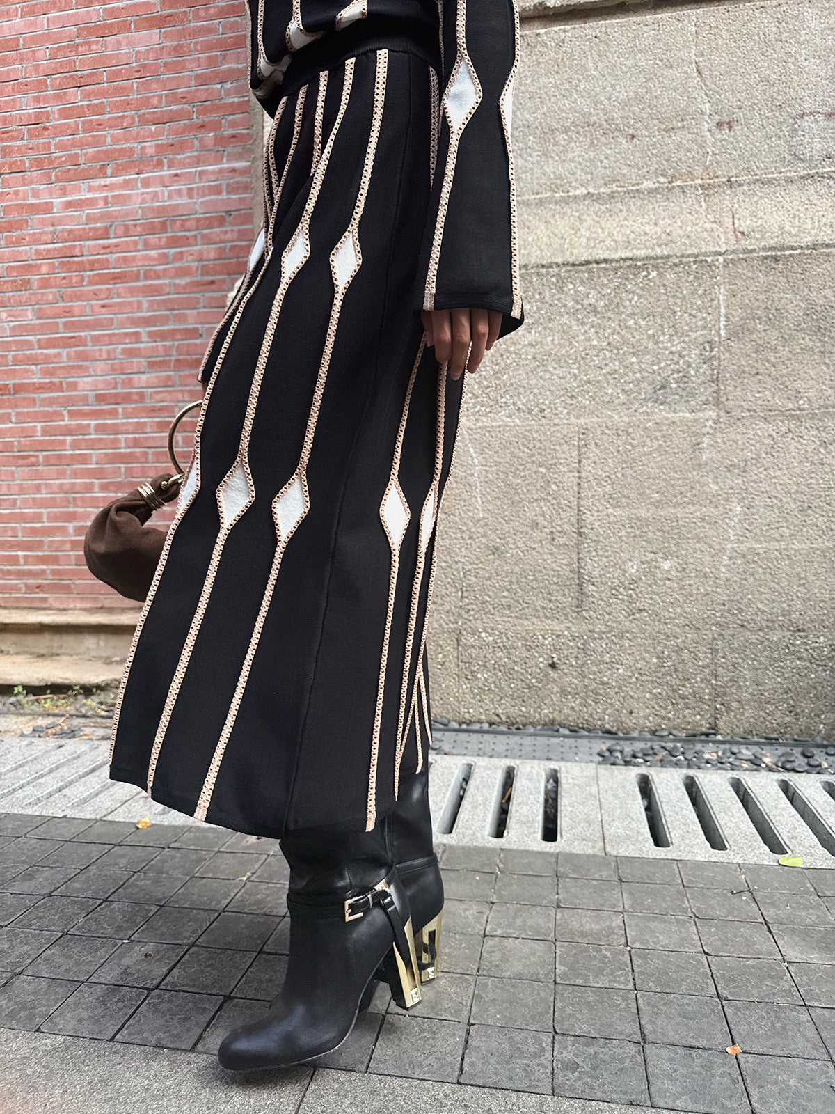 Geometric Pattern Knitted Maxi Skirt for Women Casual Wear