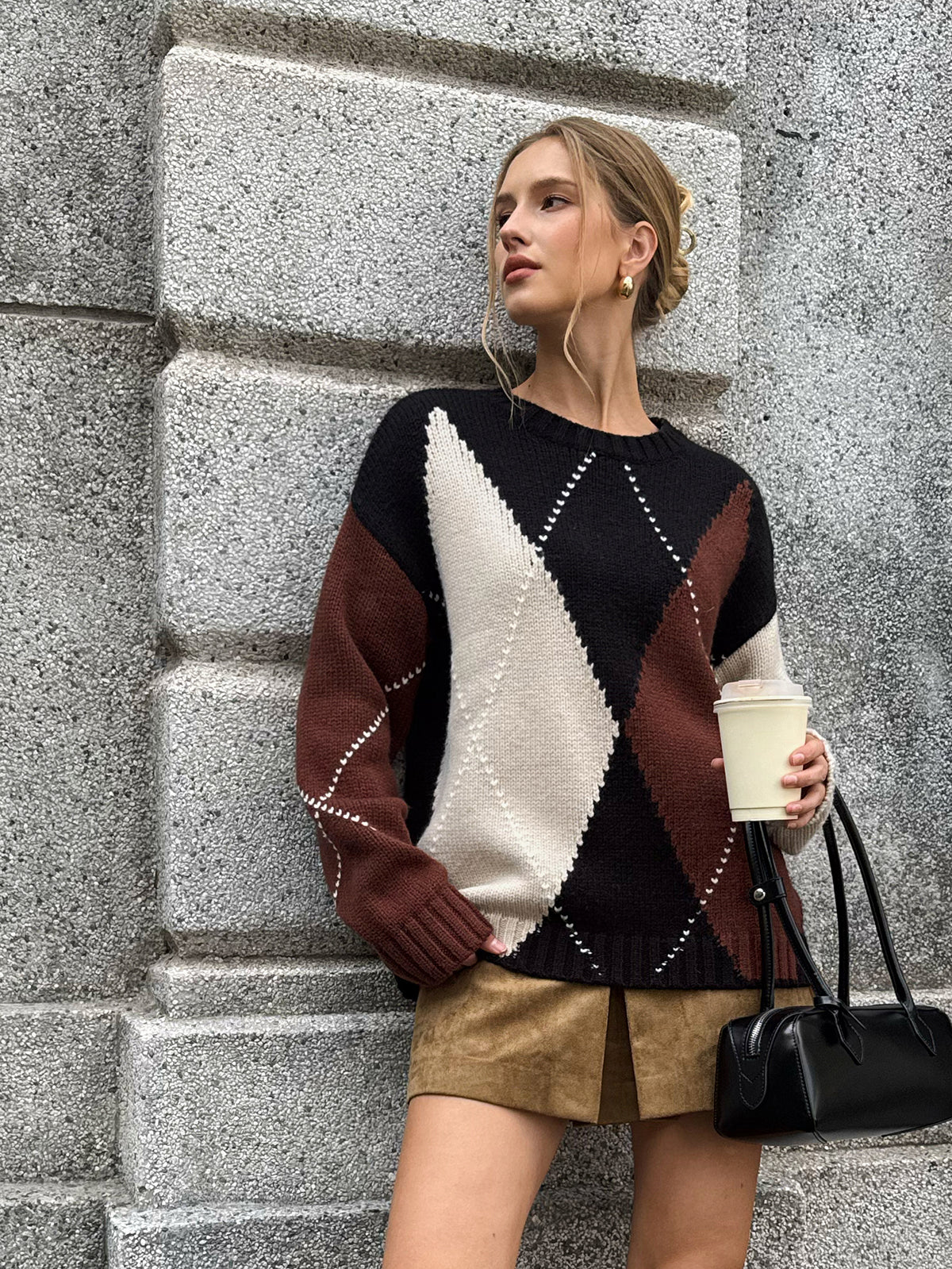 Multi-Color Argyle Wool-Blend Sweater for All Seasons Comfort