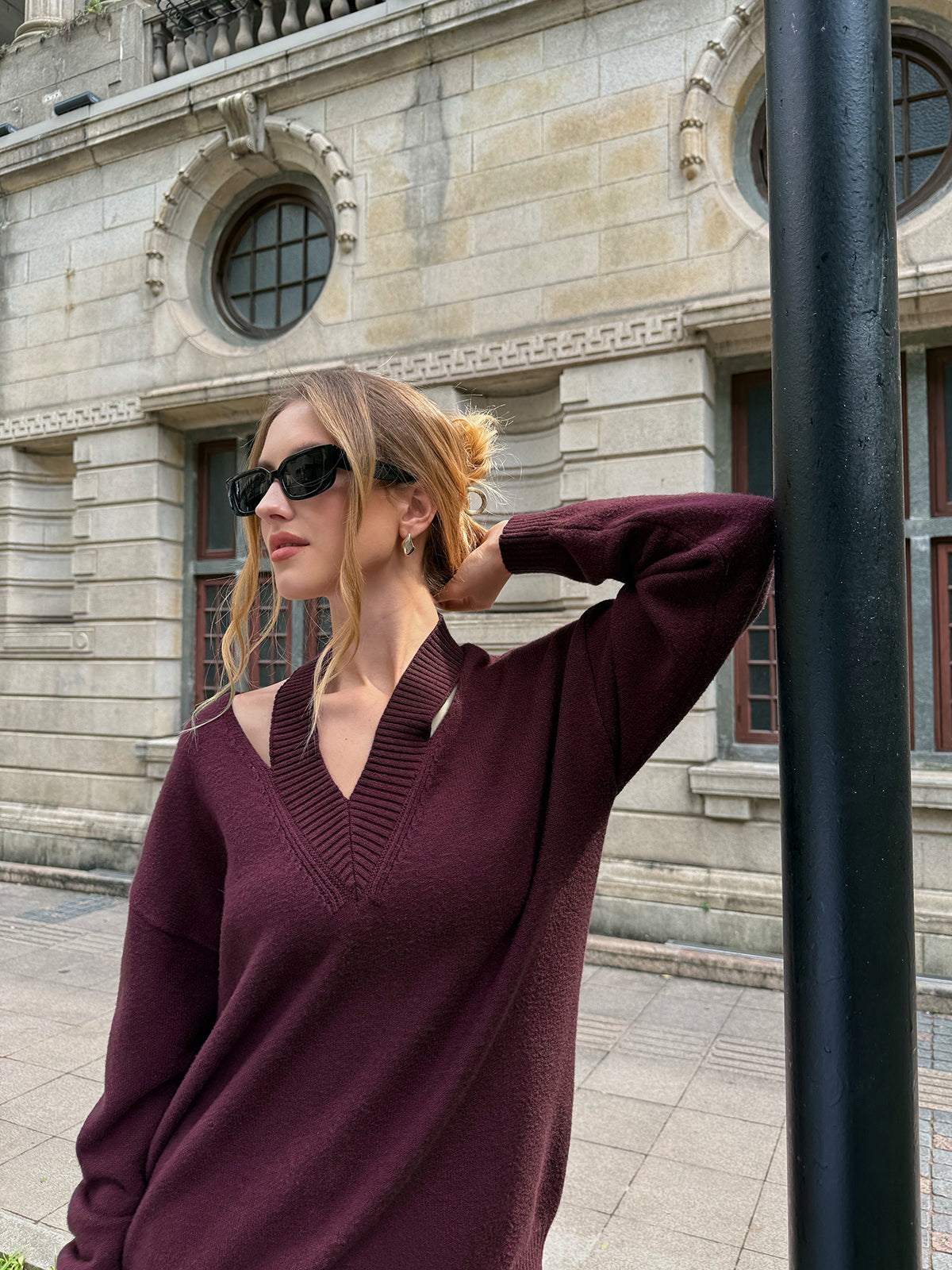 Halter Off-shoulder V-Neck Sweater for Women Casual Knitwear