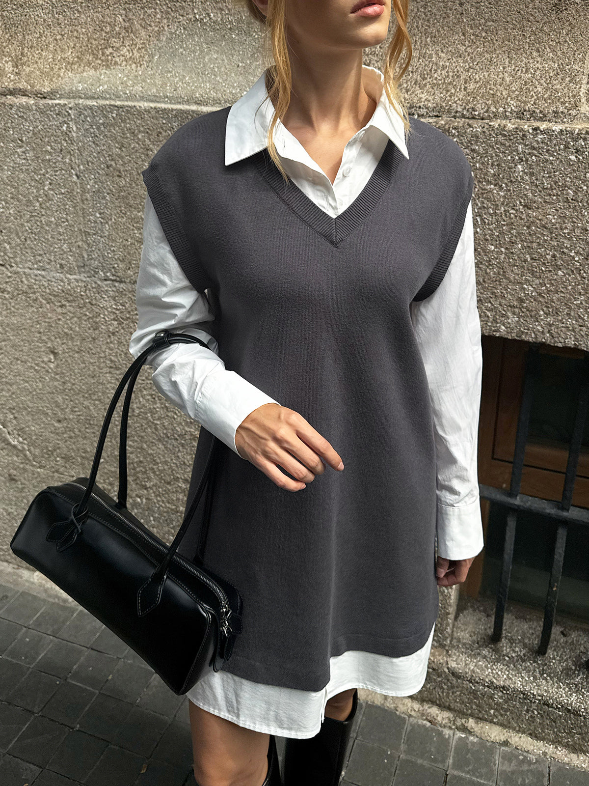 2 in 1 Shirt Paneled Knit Mini Dress Casual Comfort Style