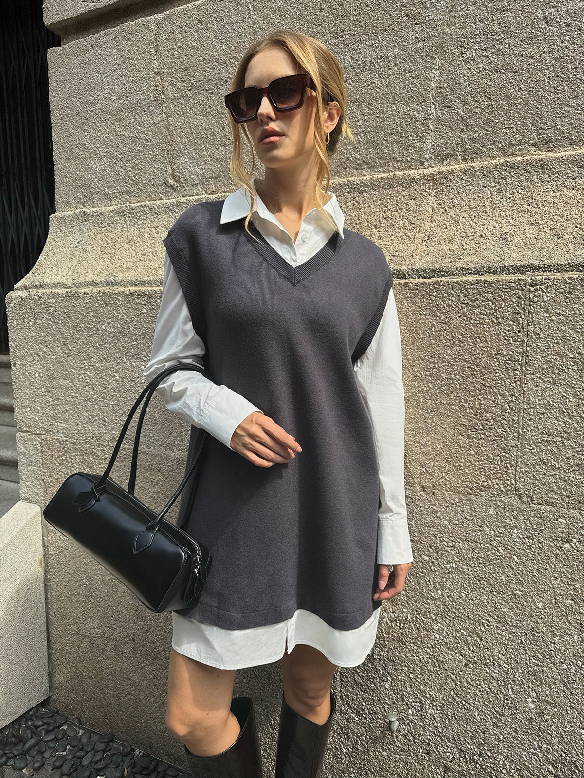 2 in 1 Shirt Paneled Knit Mini Dress Casual Comfort Style