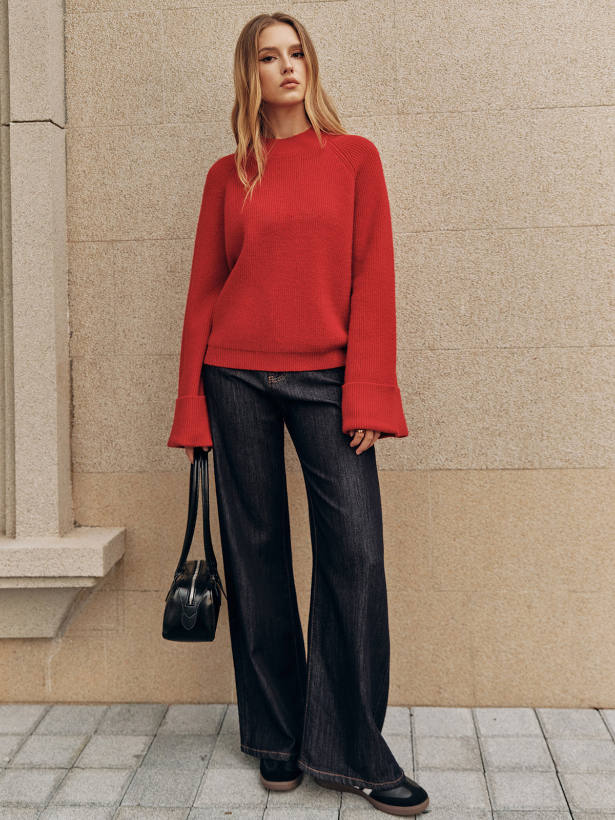 Cuffed Sleeve Oversized Sweater Cozy Comfortable Winter Wear
