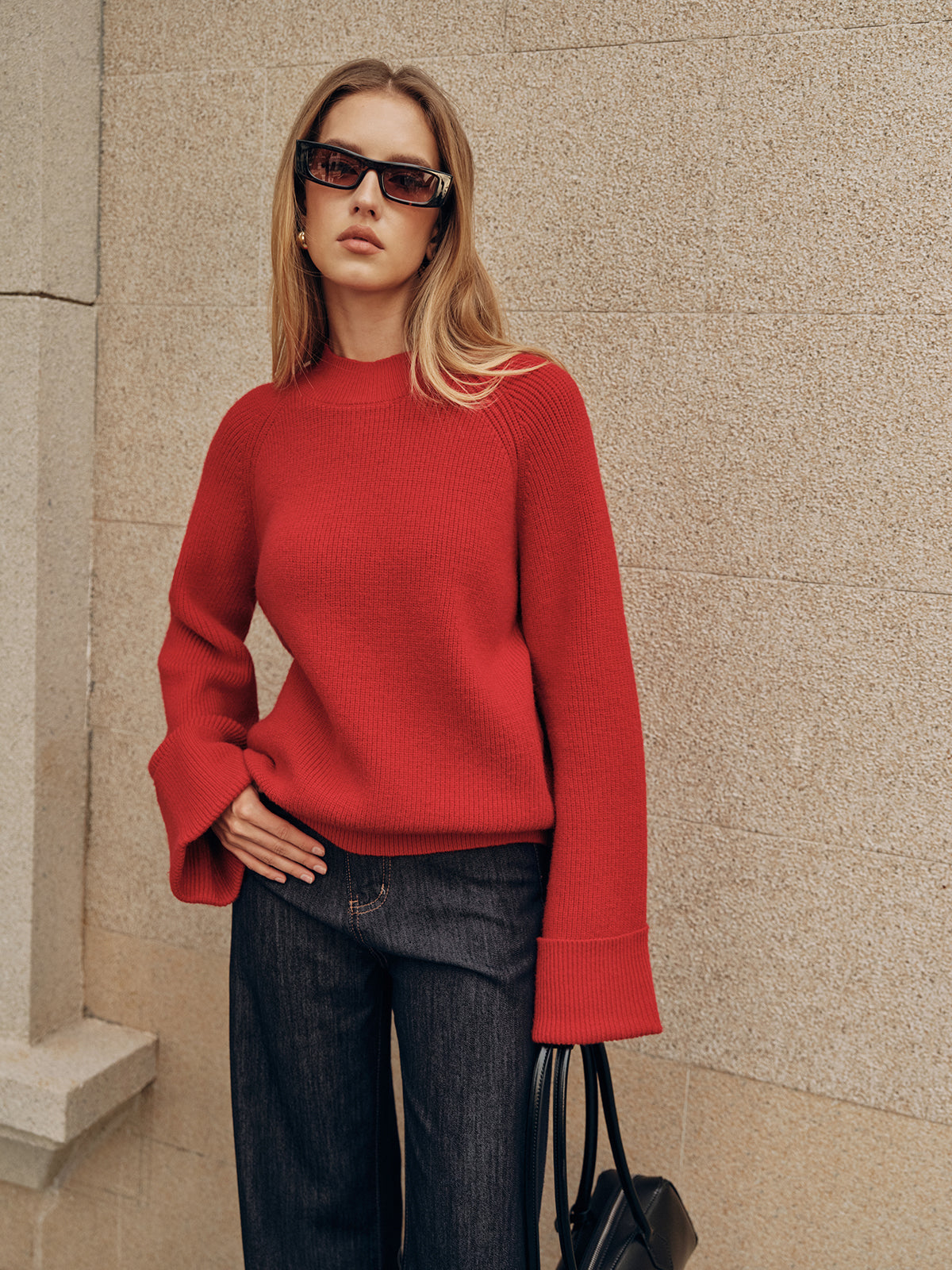 Cuffed Sleeve Oversized Sweater Cozy Comfortable Winter Wear