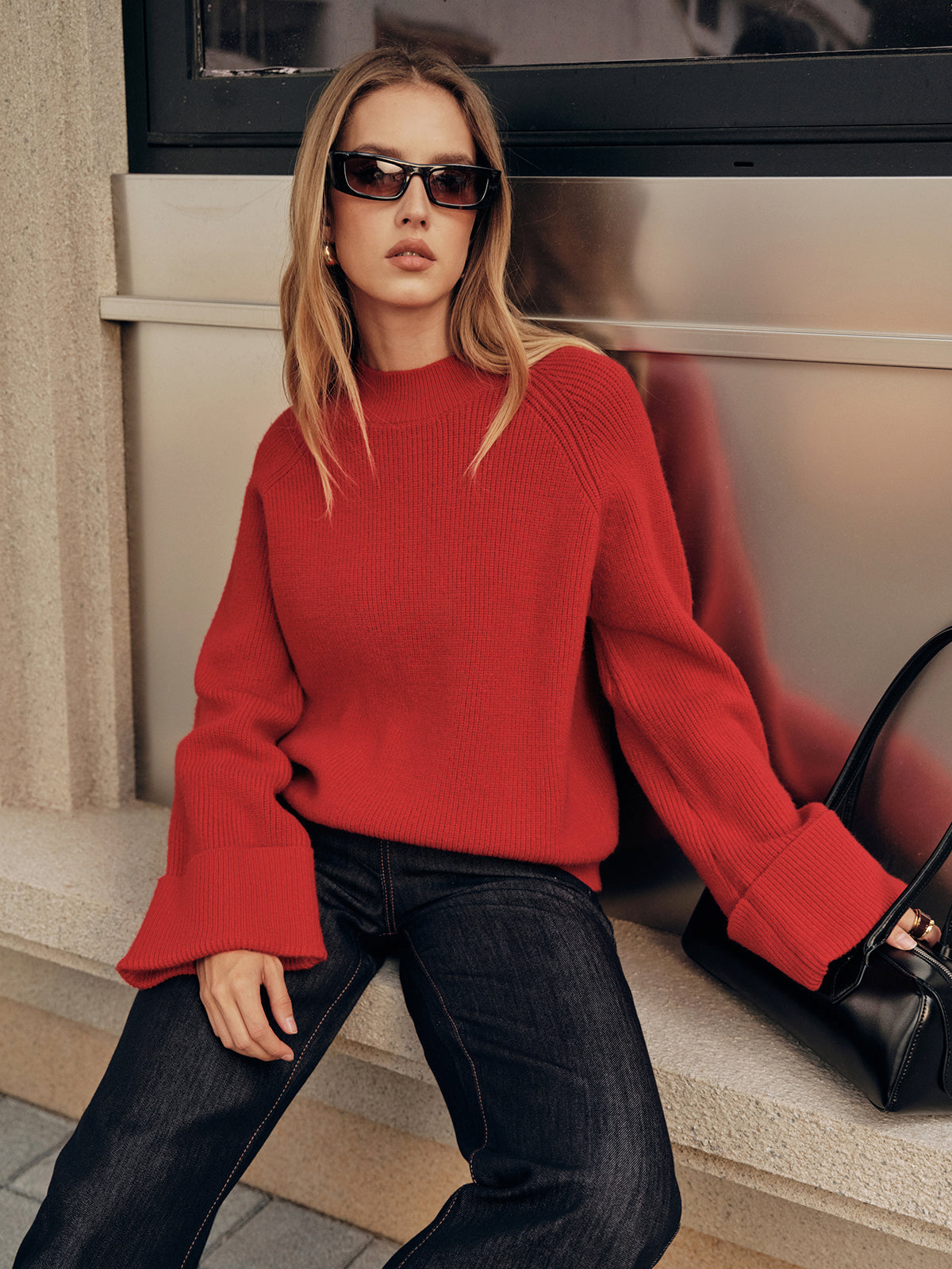 Cuffed Sleeve Oversized Sweater Cozy Comfortable Winter Wear