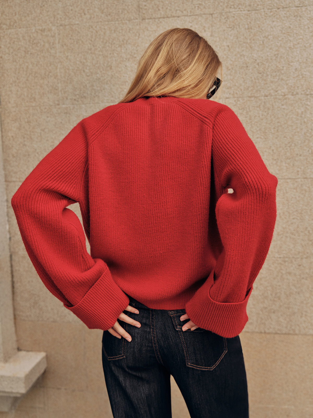 Cuffed Sleeve Oversized Sweater Cozy Comfortable Winter Wear