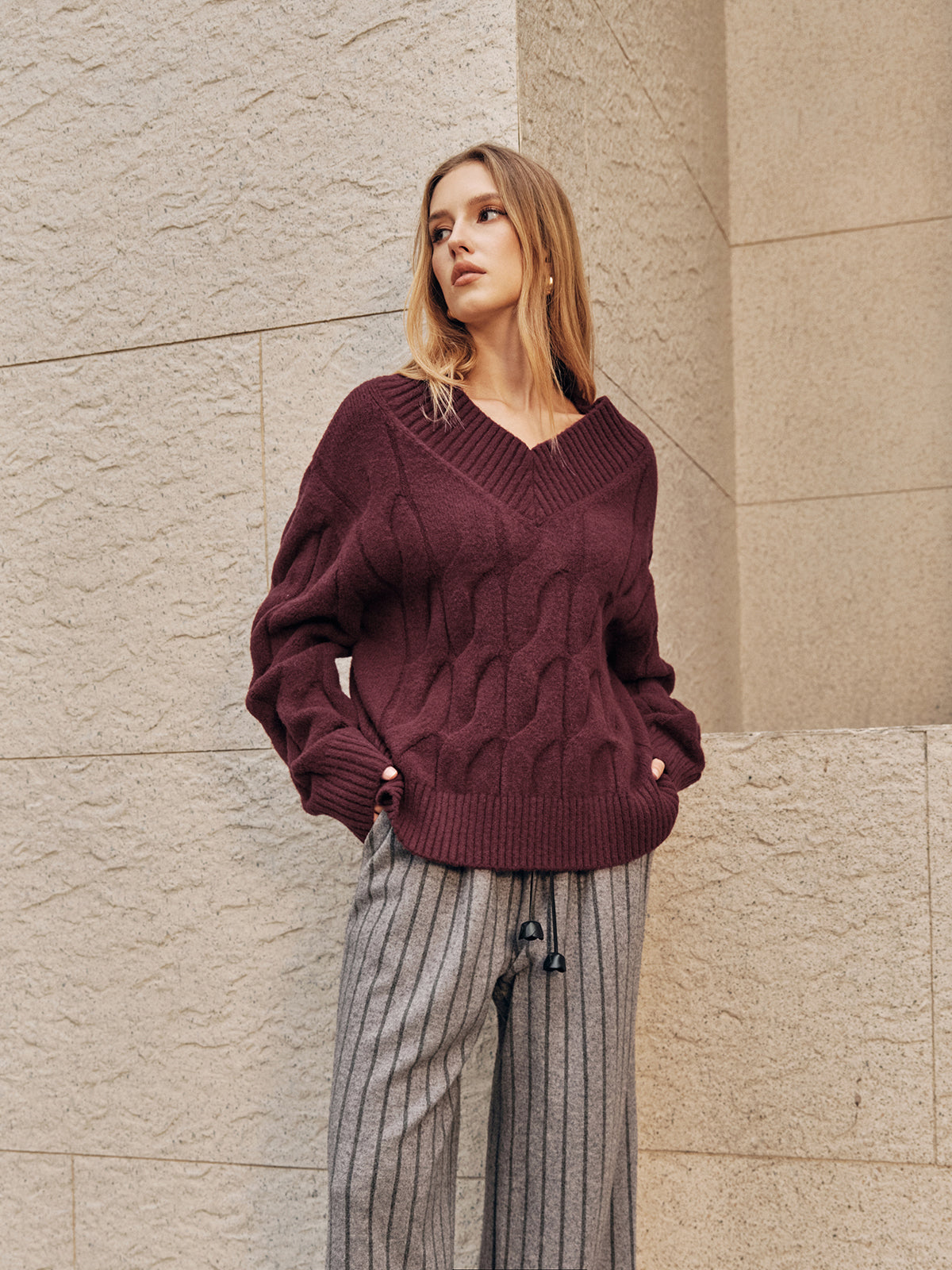 Wool-Blend Cable Knit Sweater for Comfortable Winter Wear