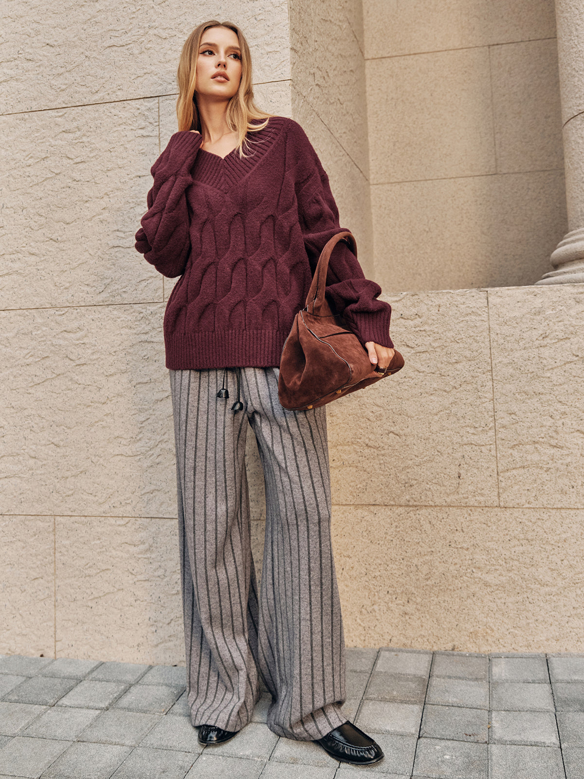 Wool-Blend Cable Knit Sweater for Comfortable Winter Wear
